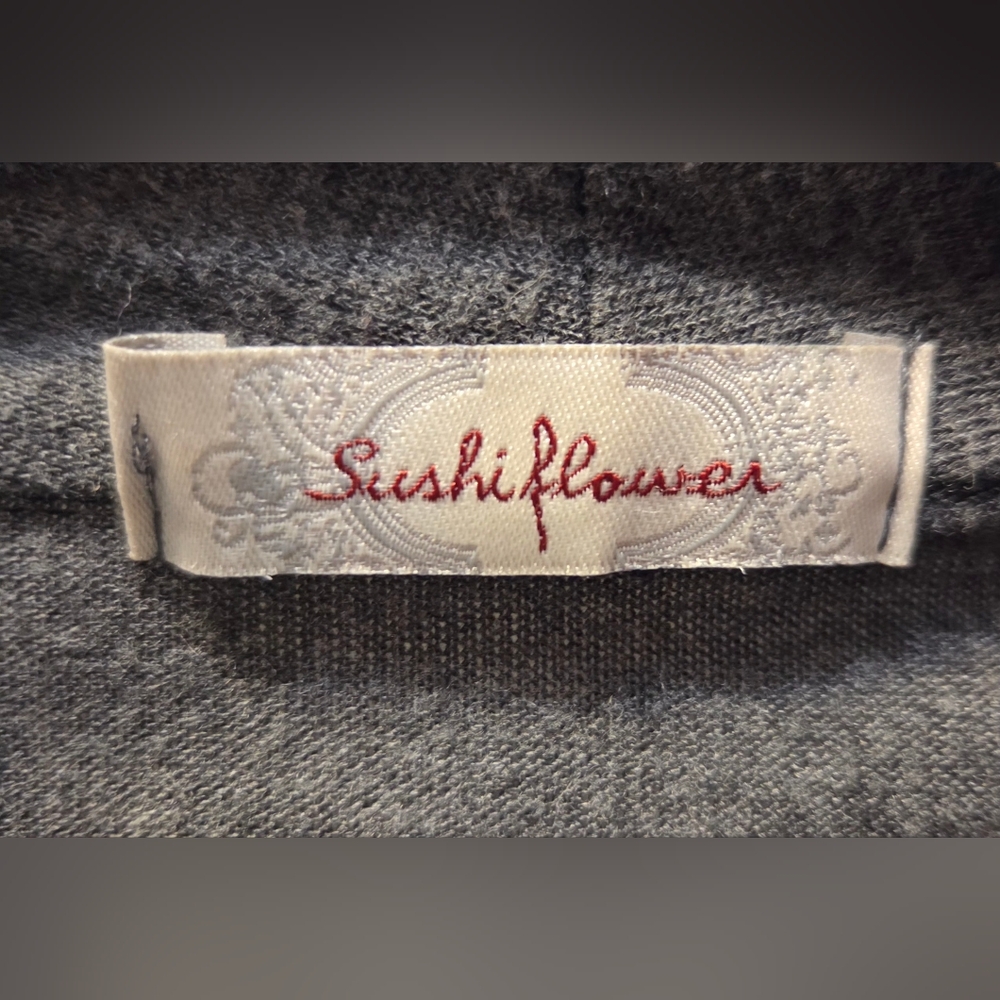 Sushiflower Gray Open Front Wrap Cardigan Sweater Tie Belt S Vintage Y2K - Picture 8 of 8